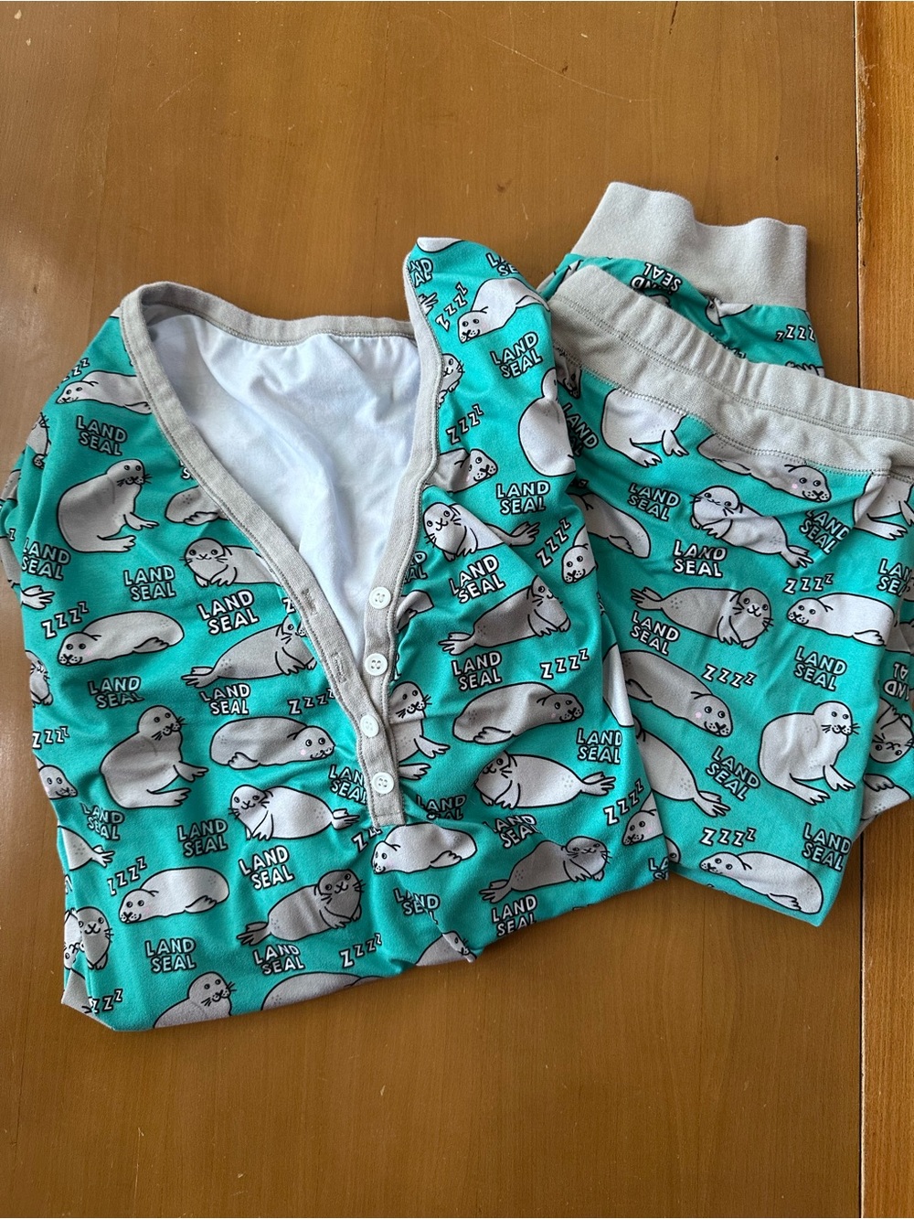 Women’s Teal Seal Print Pajama Set - Cute Sleepwear